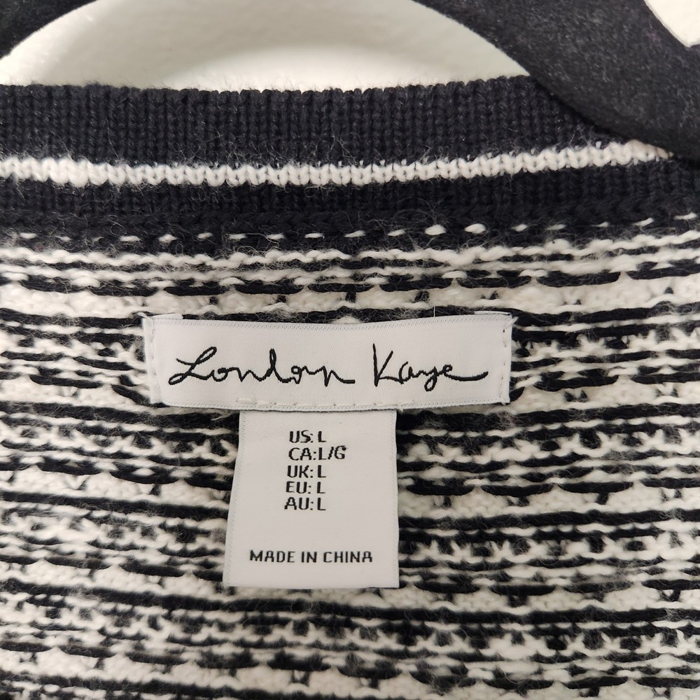 London Kaye Black White‎ Women's Cropped V-Neck Cardigan Buttons Large Office - Picture 4 of 15